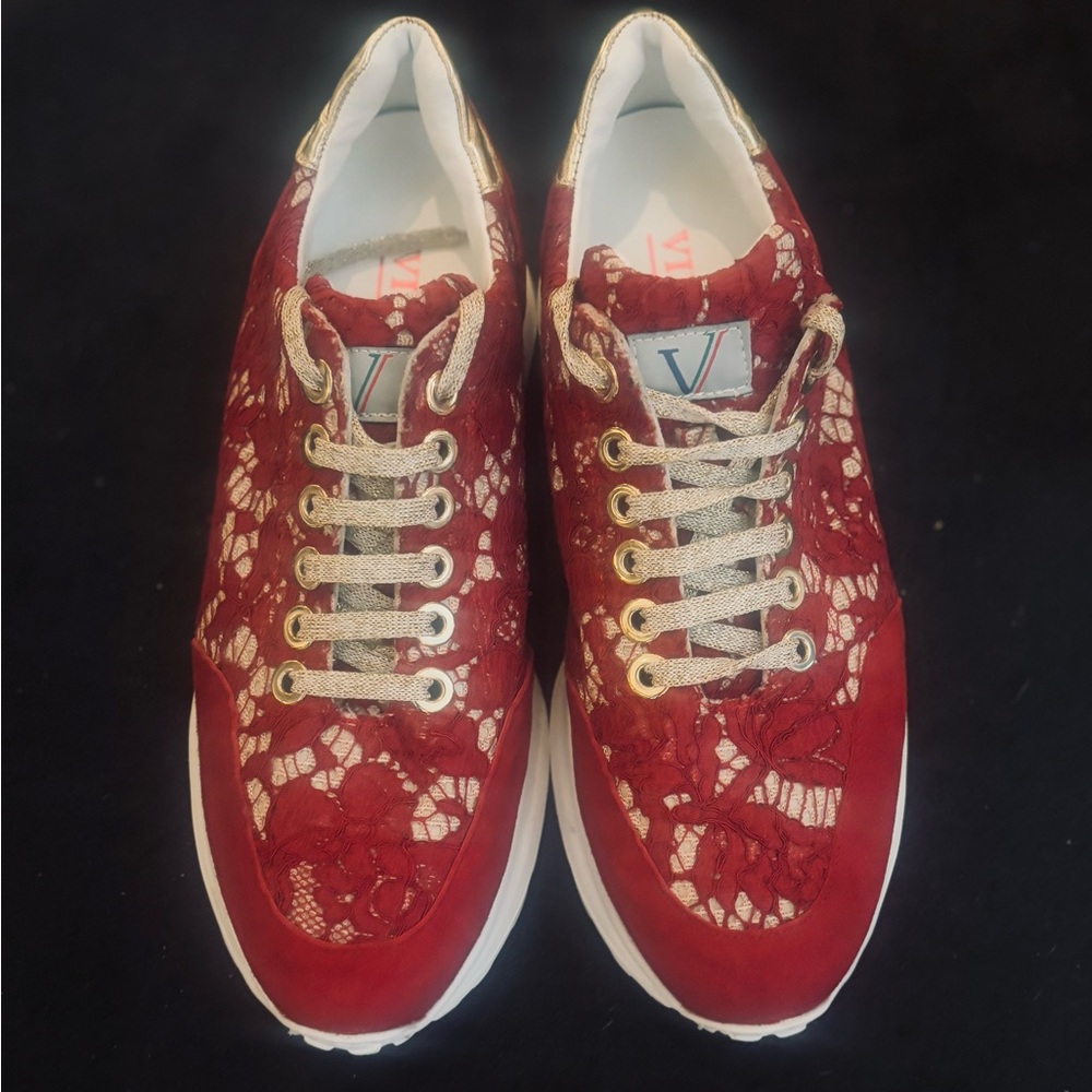 VILLA MORI Italian made  Red Lace Women's Sneakers